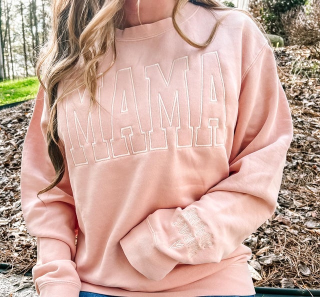 srh☆mama MAMA Embroidered | Black Thread | Adult Sweatshirt Gildan